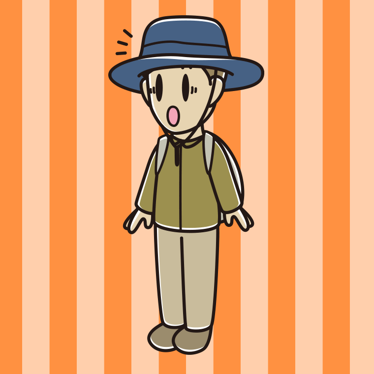 驚くアウトドア姿の男性のイラスト【色、背景あり】PNG