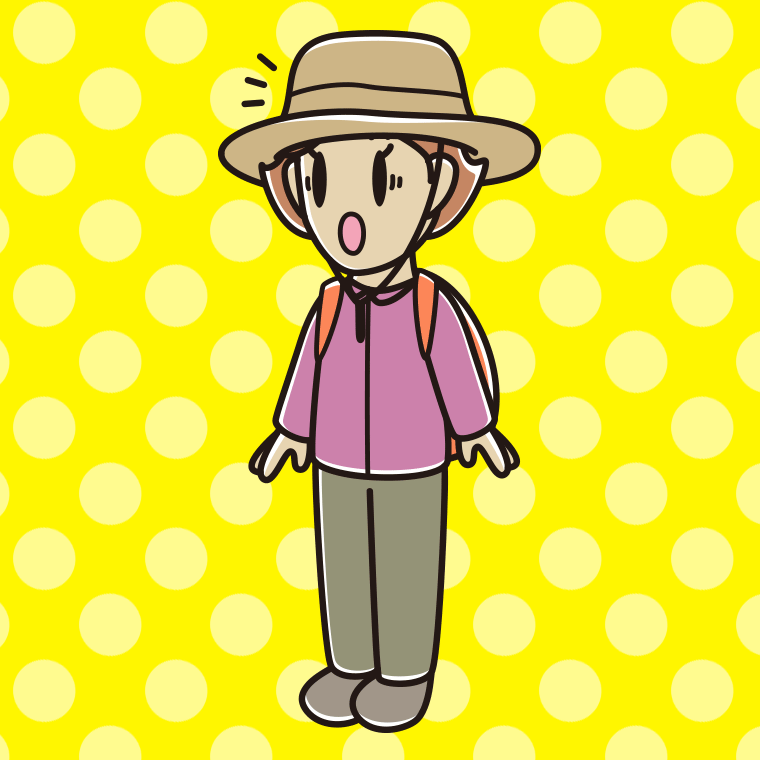 驚くアウトドア姿の女性のイラスト【色、背景あり】PNG