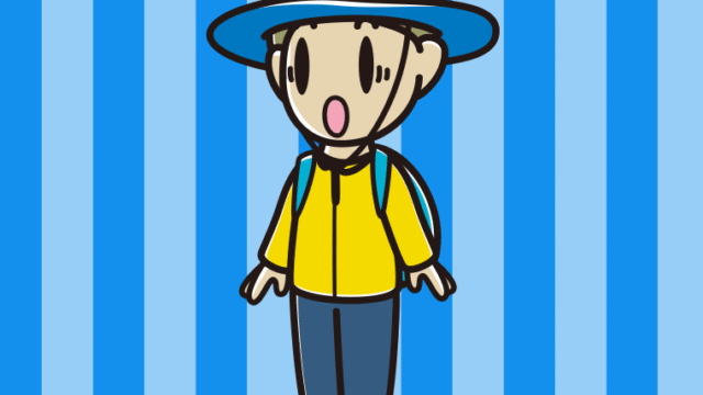 驚くアウトドア姿の小学生男子のイラスト【色、背景あり】PNG