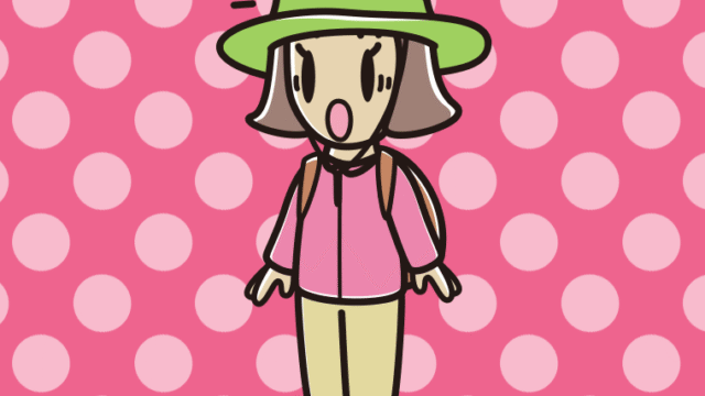 驚くアウトドア姿の小学生女子のイラスト【色、背景あり】PNG