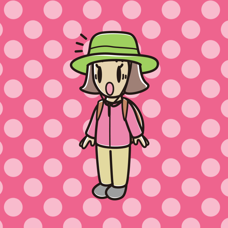 驚くアウトドア姿の小学生女子のイラスト【色、背景あり】PNG