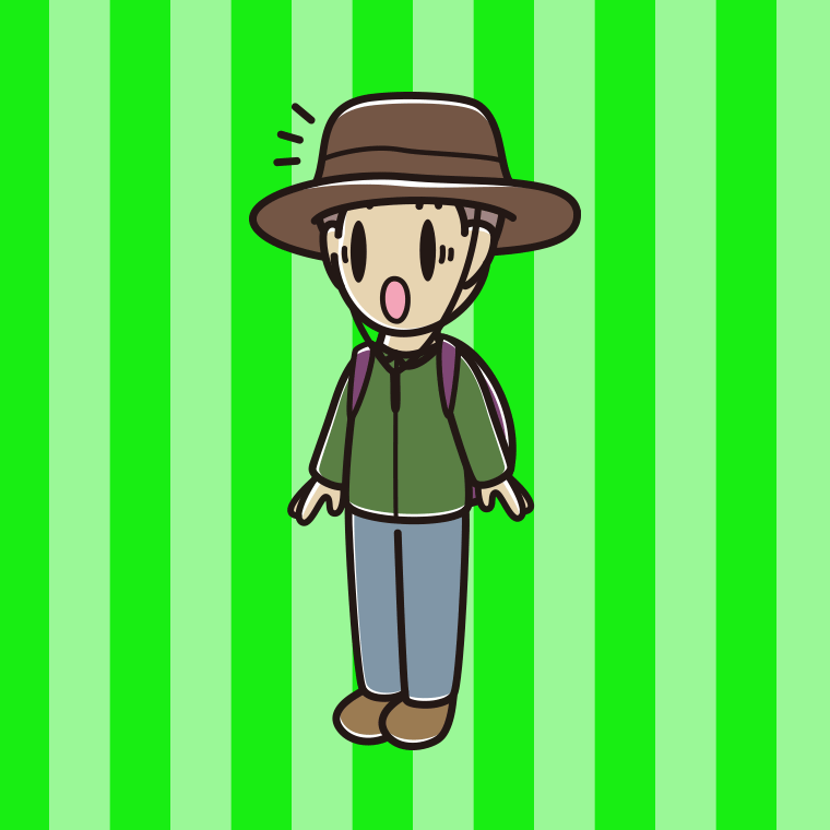 驚くアウトドア姿の男子中学生のイラスト【色、背景あり】PNG