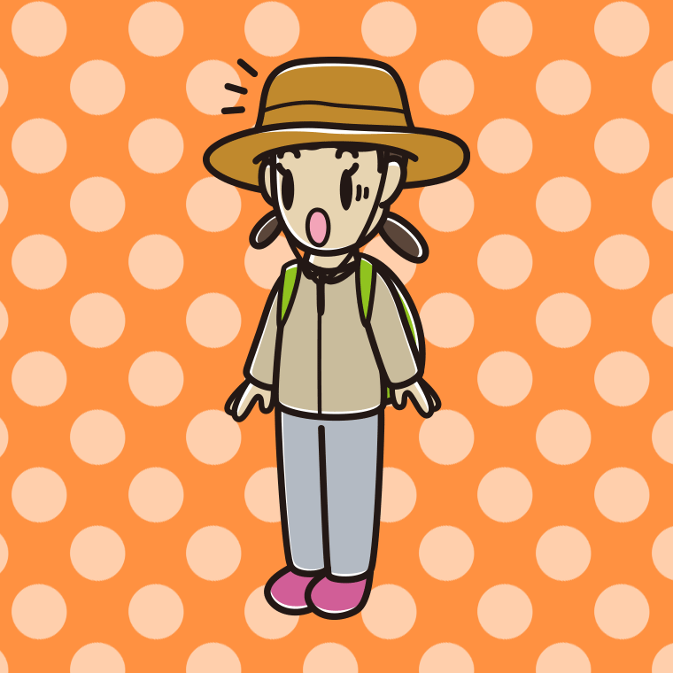 驚くアウトドア姿の女子中学生のイラスト【色、背景あり】PNG