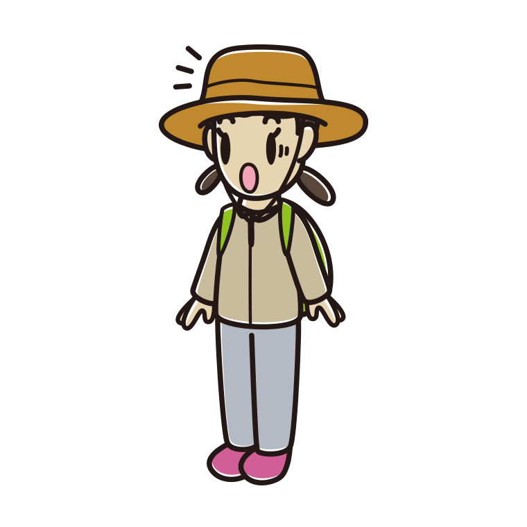 驚くアウトドア姿の女子中学生のイラスト【色あり、背景なし】透過PNG