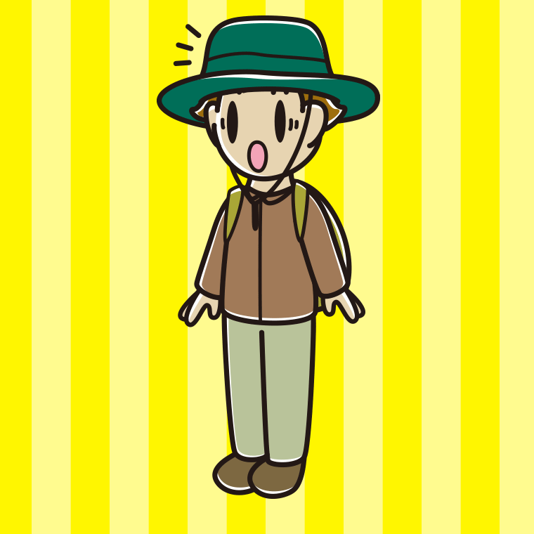 驚くアウトドア姿の男子高校生のイラスト【色、背景あり】PNG