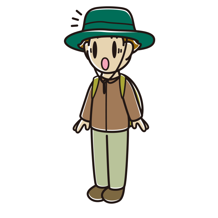 驚くアウトドア姿の男子高校生のイラスト【色あり、背景なし】透過PNG