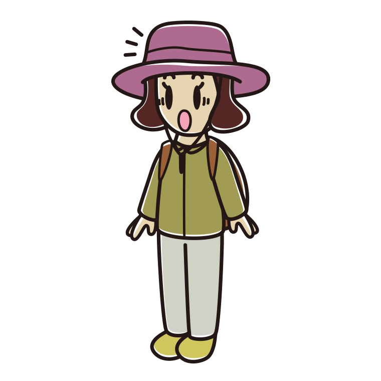 驚くアウトドア姿の女子高校生のイラスト【色あり、背景なし】透過PNG