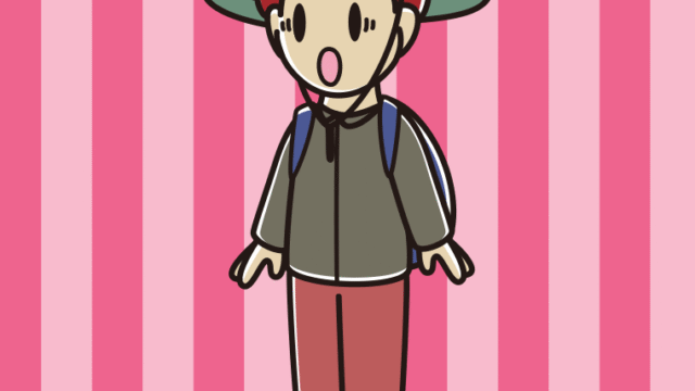 驚くアウトドア姿の男子大学生のイラスト【色、背景あり】PNG