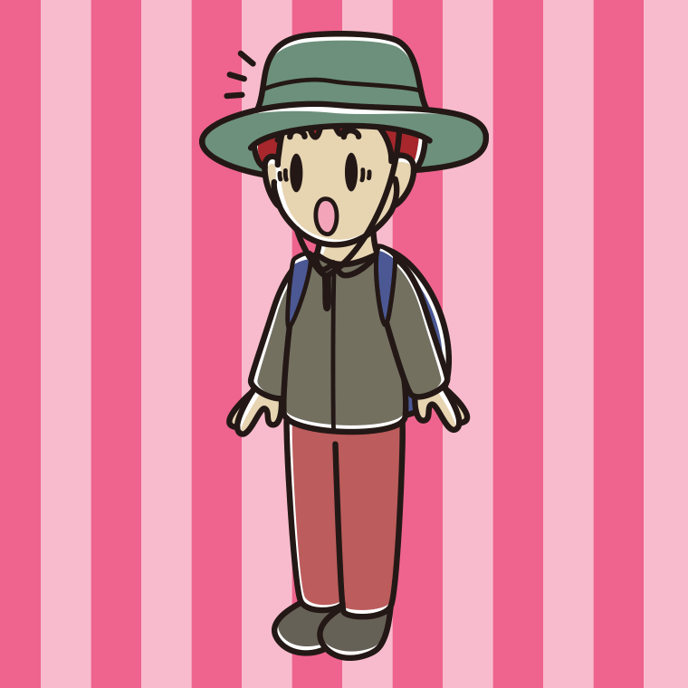 驚くアウトドア姿の男子大学生のイラスト【色、背景あり】PNG