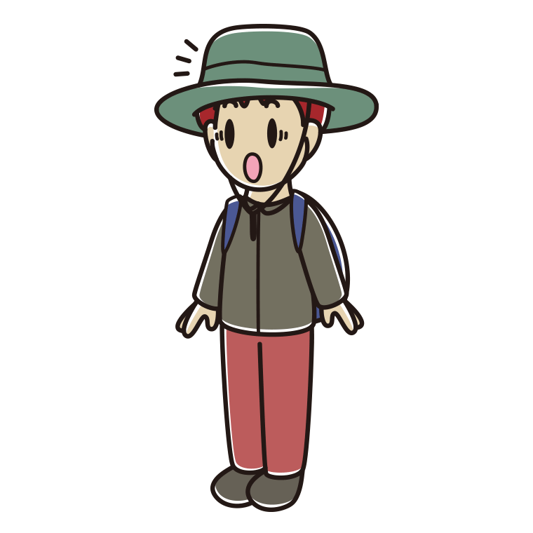 驚くアウトドア姿の男子大学生のイラスト【色あり、背景なし】透過PNG