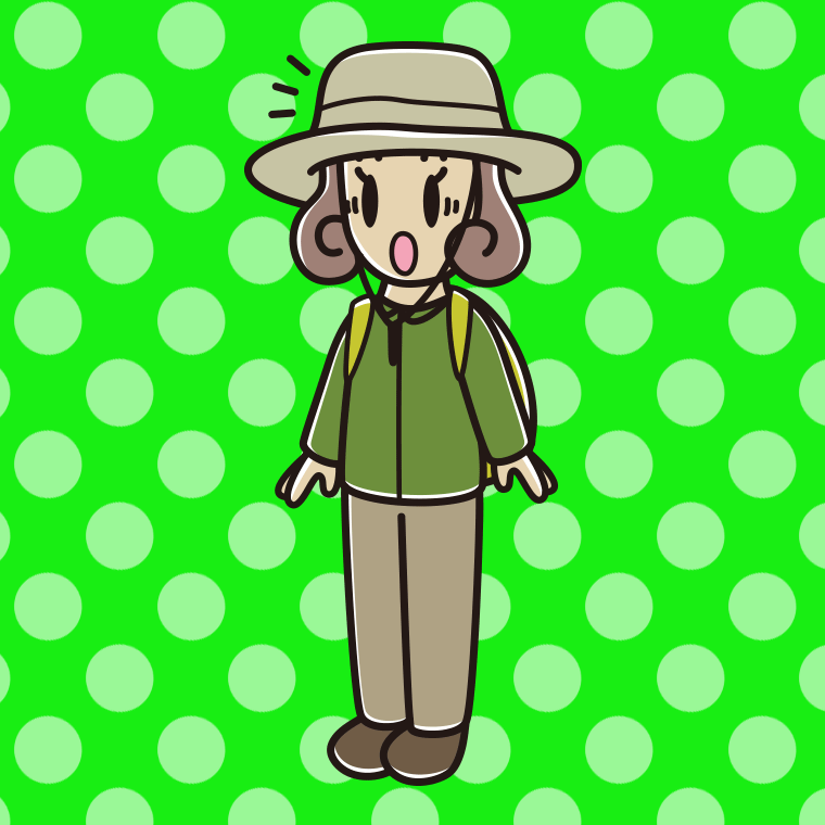 驚くアウトドア姿の女子大学生のイラスト【色、背景あり】PNG