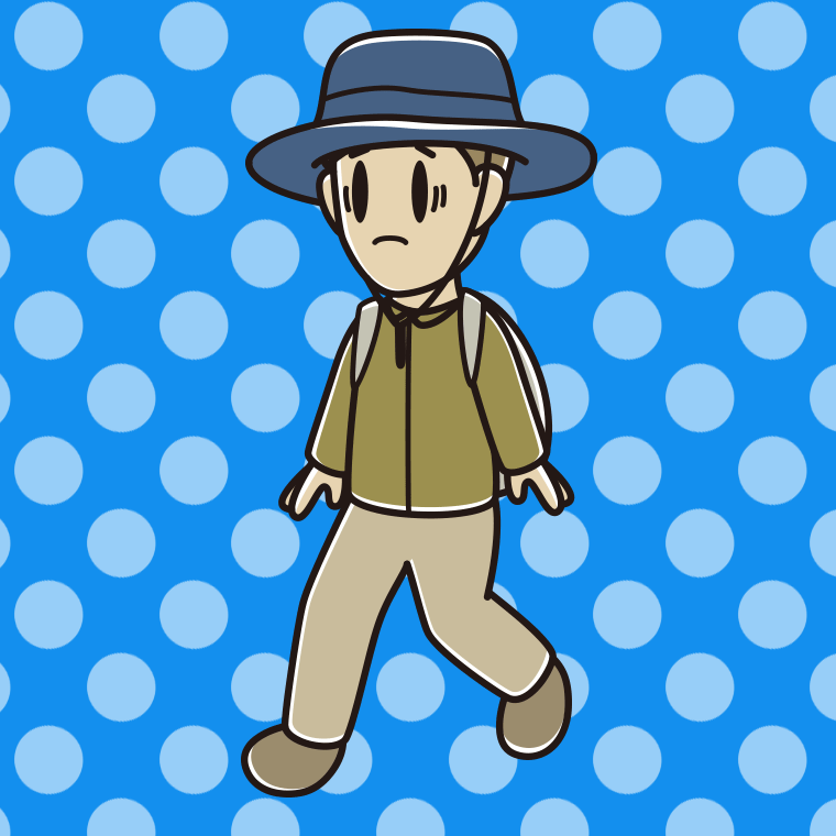 ハイキング中に困る男性のイラスト【色、背景あり】PNG