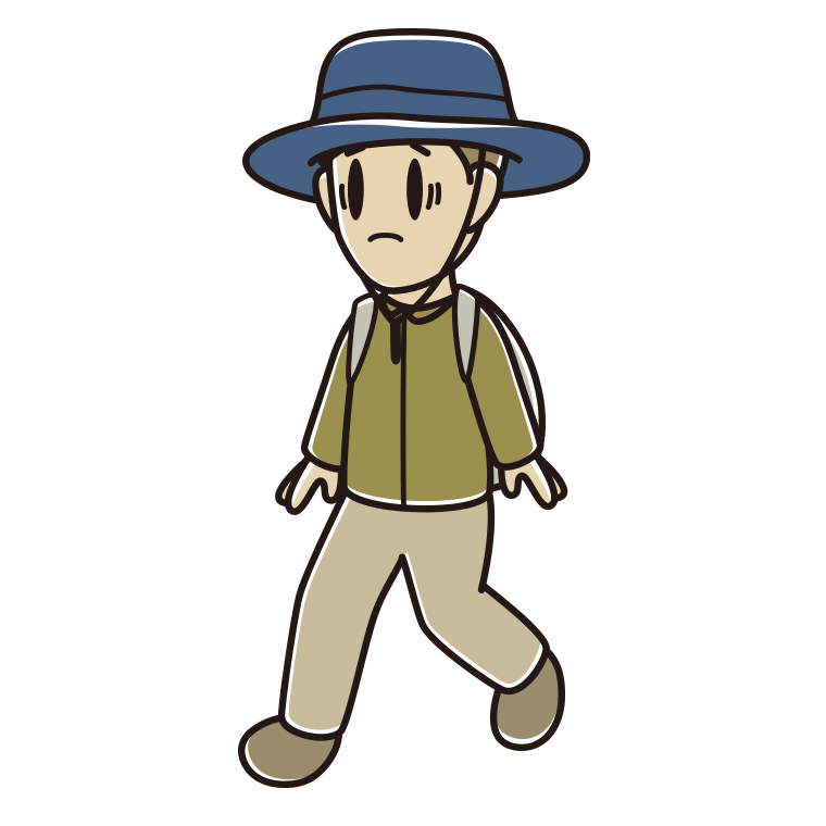 ハイキング中に困る男性のイラスト【色あり、背景なし】透過PNG