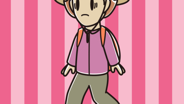 ハイキング中に困る女性のイラスト【色、背景あり】PNG