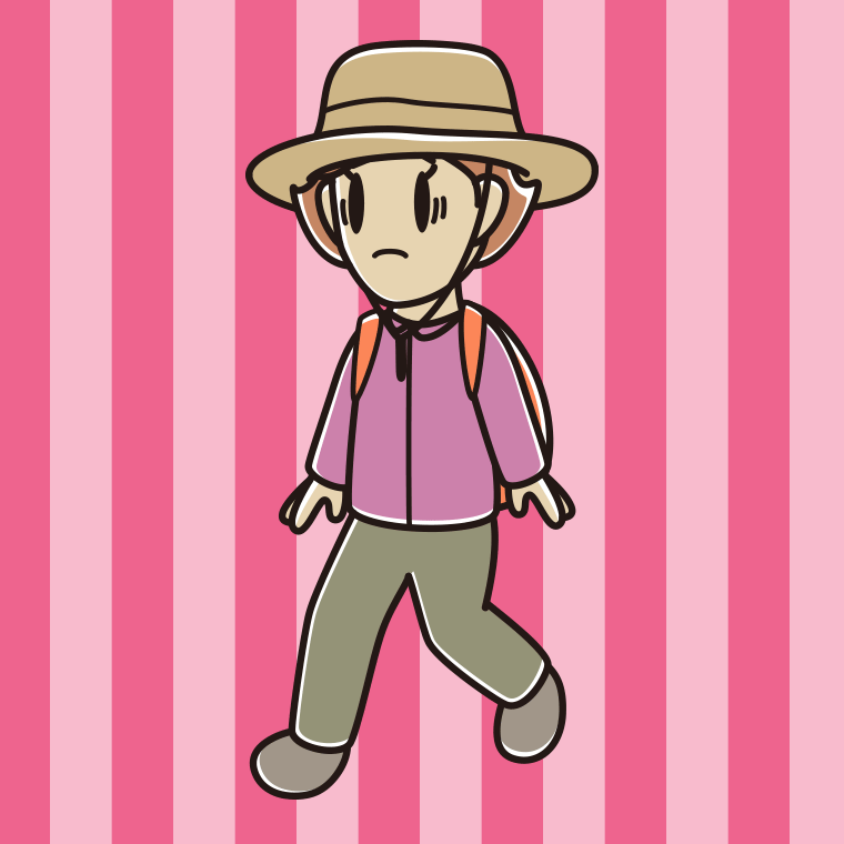 ハイキング中に困る女性のイラスト【色、背景あり】PNG