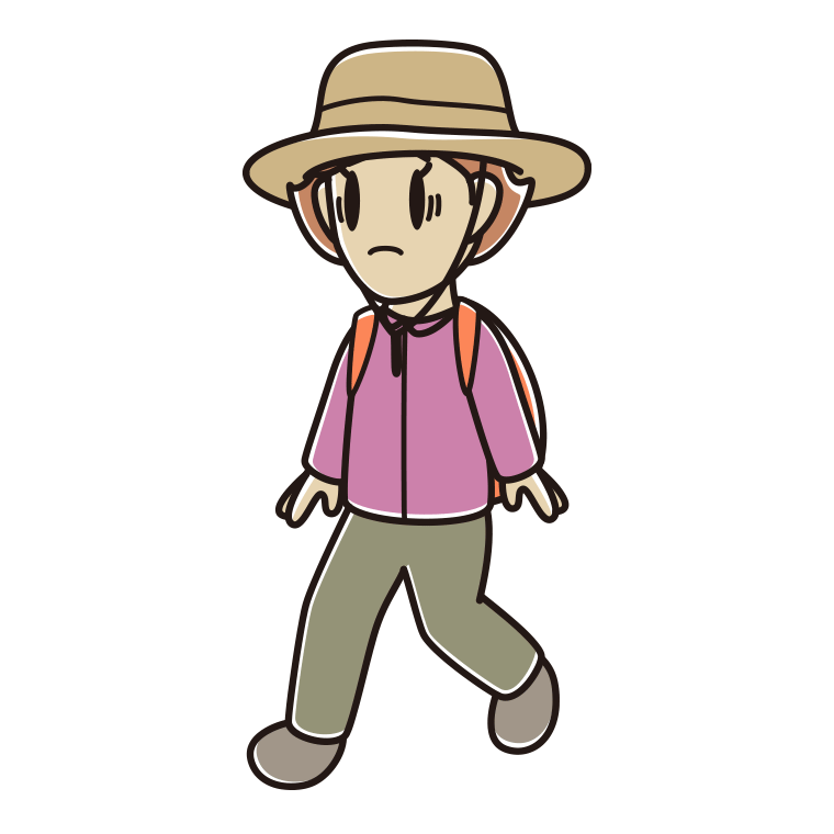 ハイキング中に困る女性のイラスト【色あり、背景なし】透過PNG