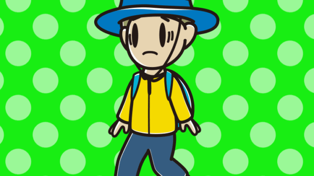 ハイキング中に困る小学生男子のイラスト【色、背景あり】PNG