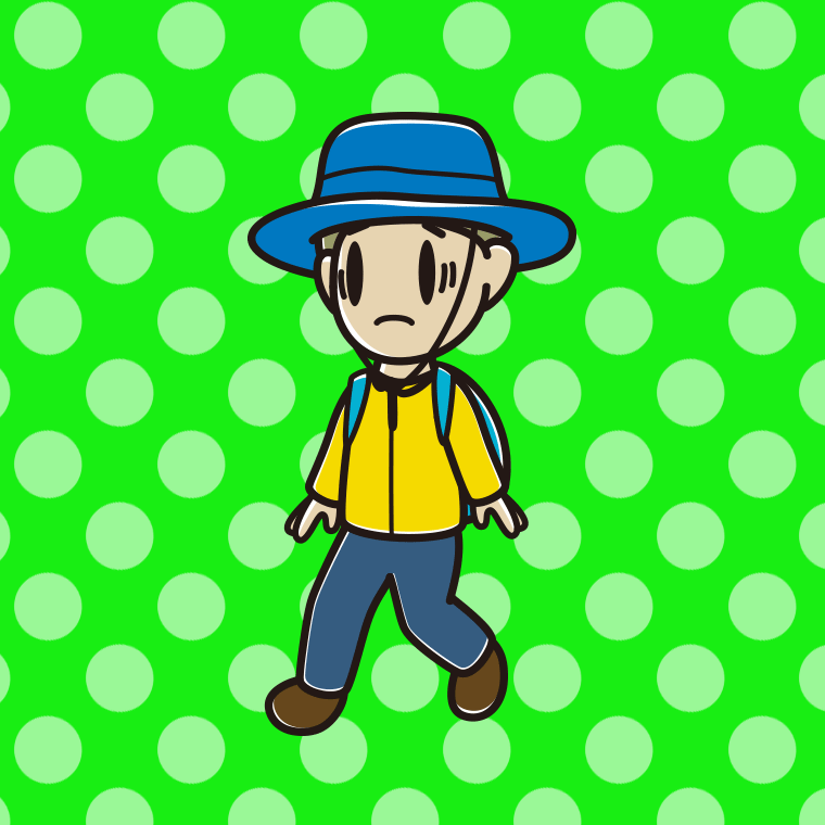 ハイキング中に困る小学生男子のイラスト【色、背景あり】PNG