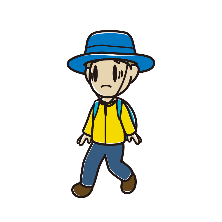 ハイキング中に困る小学生男子のイラスト【色あり、背景なし】透過PNG