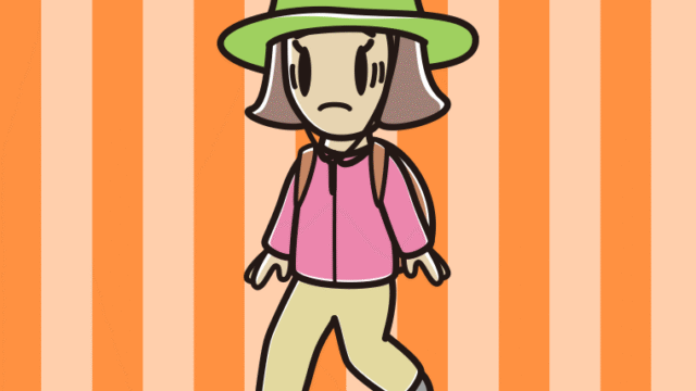 ハイキング中に困る小学生女子のイラスト【色、背景あり】PNG