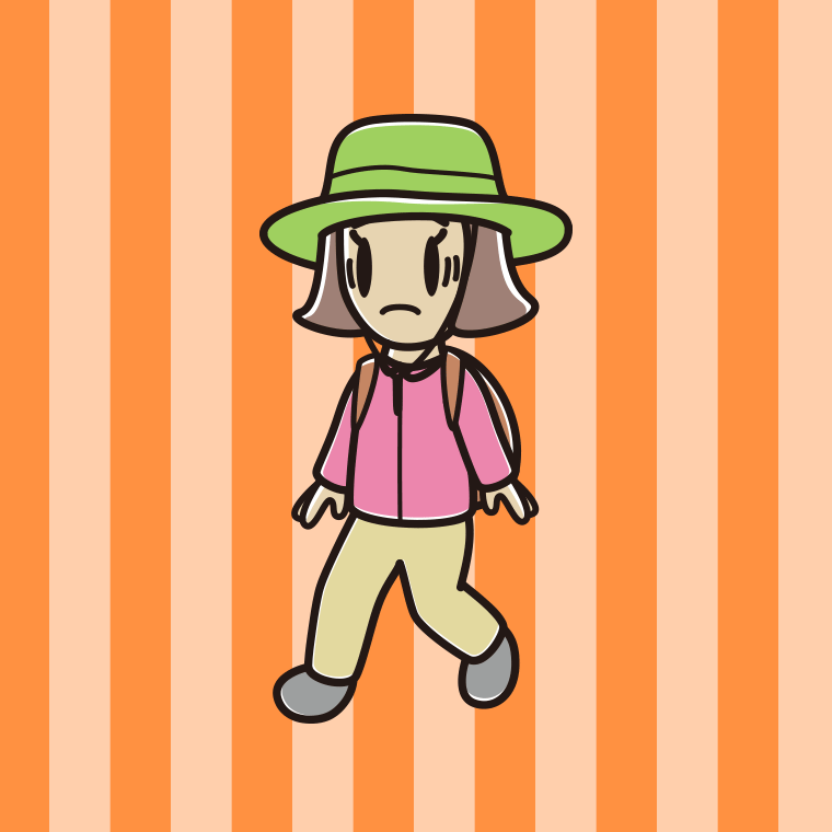 ハイキング中に困る小学生女子のイラスト【色、背景あり】PNG