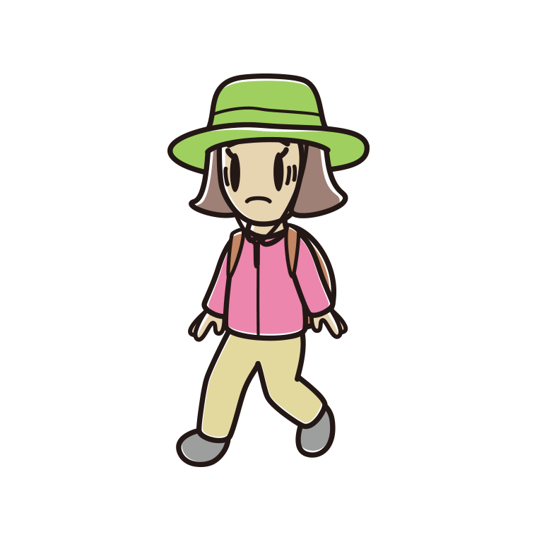 ハイキング中に困る小学生女子のイラスト【色あり、背景なし】透過PNG