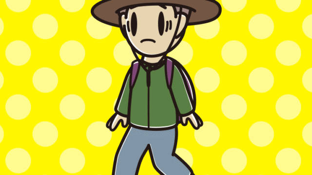 ハイキング中に困る男子中学生のイラスト【色、背景あり】PNG