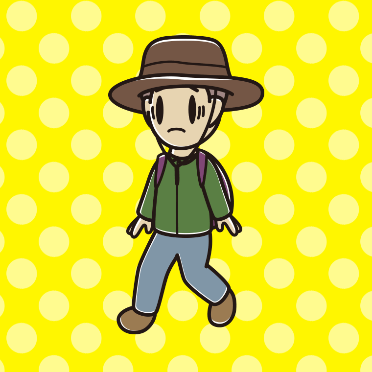 ハイキング中に困る男子中学生のイラスト【色、背景あり】PNG