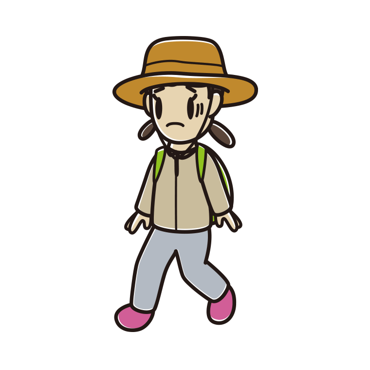 ハイキング中に困る女子中学生のイラスト【色あり、背景なし】透過PNG