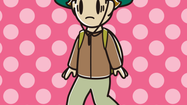 ハイキング中に困る男子高校生のイラスト【色、背景あり】PNG