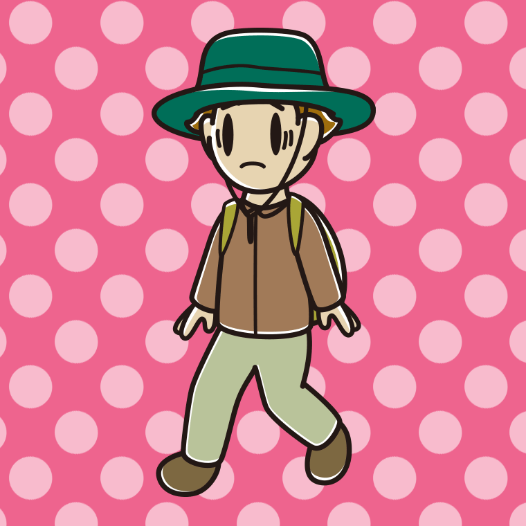 ハイキング中に困る男子高校生のイラスト【色、背景あり】PNG