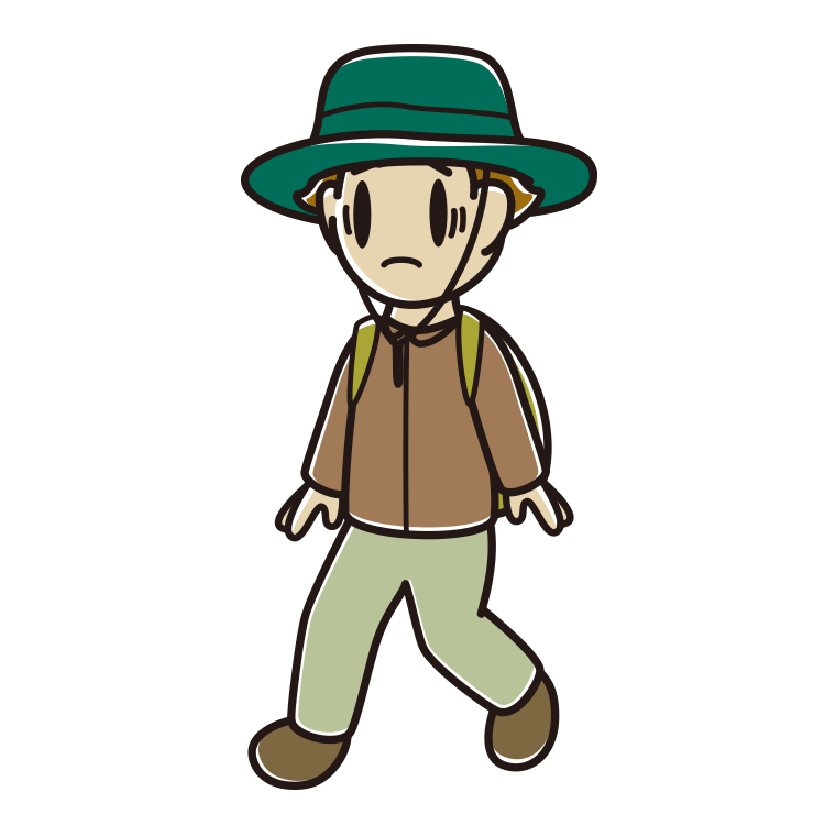 ハイキング中に困る男子高校生のイラスト【色あり、背景なし】透過PNG