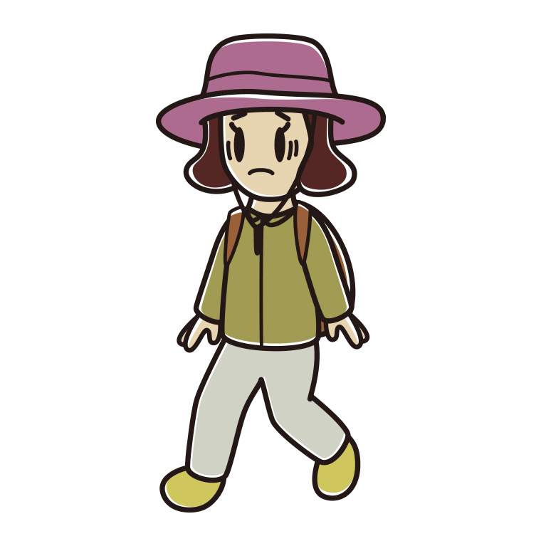 ハイキング中に困る女子高校生のイラスト【色あり、背景なし】透過PNG