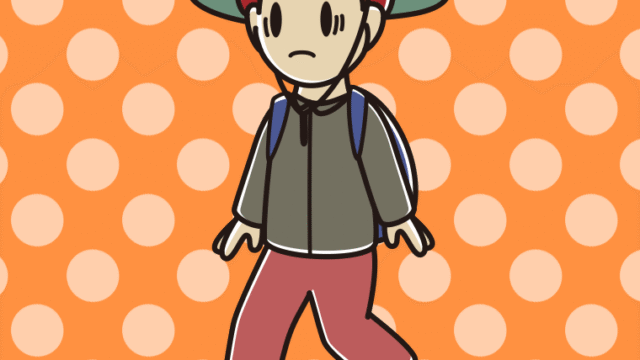 ハイキング中に困る男子大学生のイラスト【色、背景あり】PNG