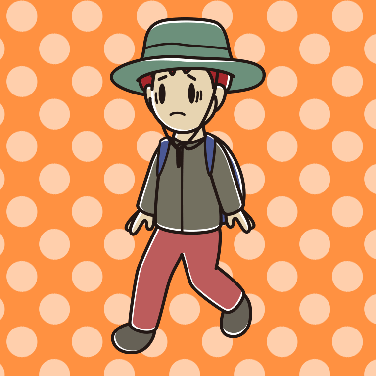 ハイキング中に困る男子大学生のイラスト【色、背景あり】PNG