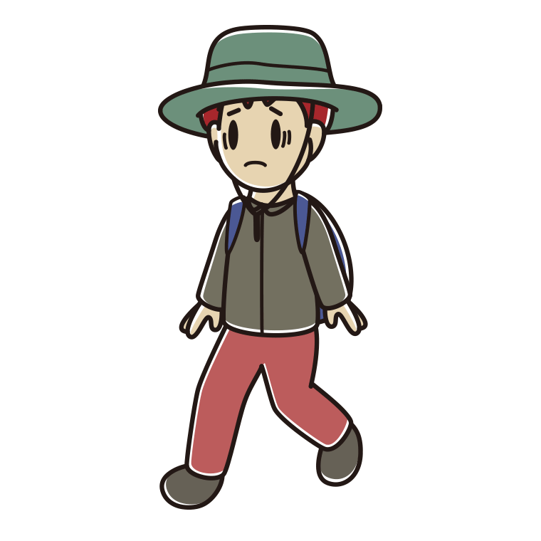 ハイキング中に困る男子大学生のイラスト【色あり、背景なし】透過PNG
