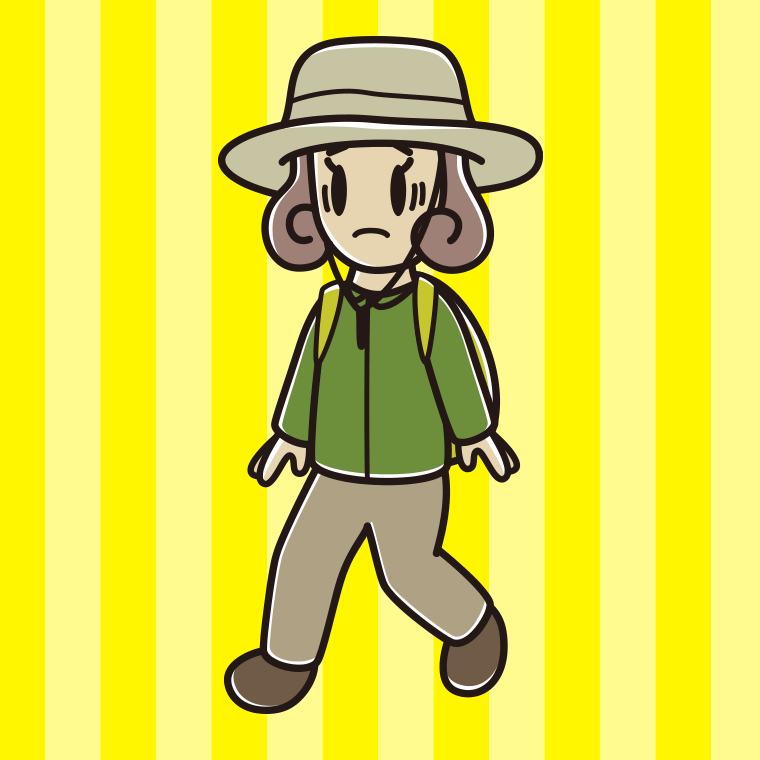 ハイキング中に困る女子大学生のイラスト【色、背景あり】PNG