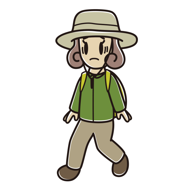 ハイキング中に困る女子大学生のイラスト【色あり、背景なし】透過PNG