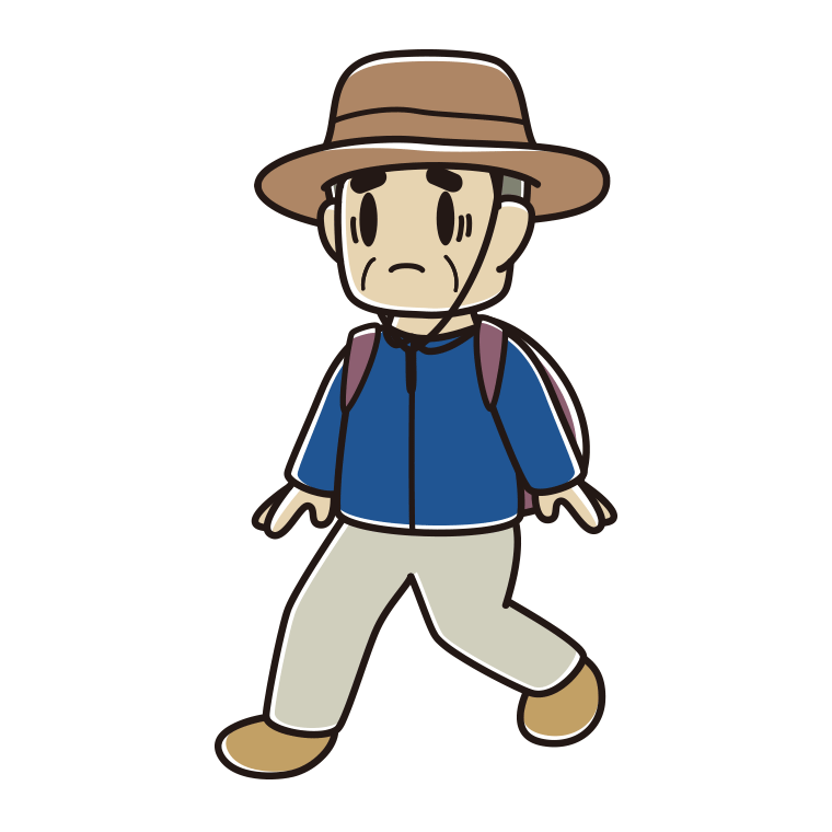 ハイキング中に困るおじさんのイラスト【色あり、背景なし】透過PNG