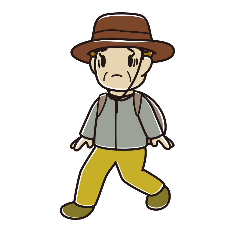 ハイキング中に困るおばさんのイラスト【色あり、背景なし】透過PNG