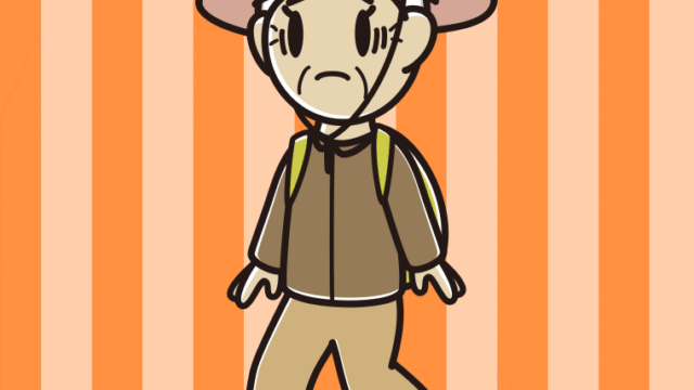 ハイキング中に困るおばあさんのイラスト【色、背景あり】PNG