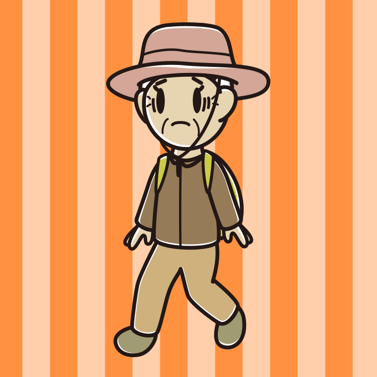 ハイキング中に困るおばあさんのイラスト【色、背景あり】PNG