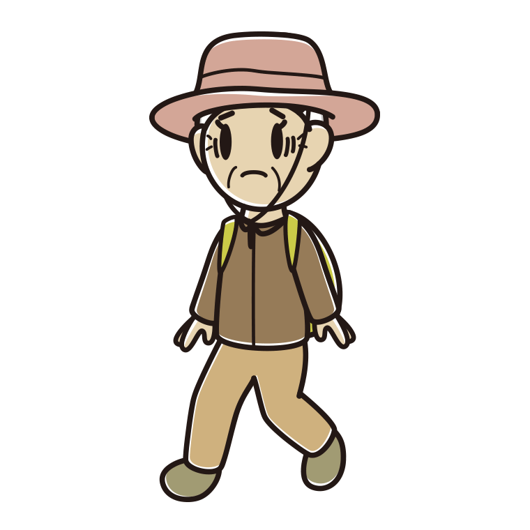 ハイキング中に困るおばあさんのイラスト【色あり、背景なし】透過PNG