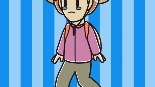 ハイキング中に泣く女性のイラスト【色、背景あり】PNG