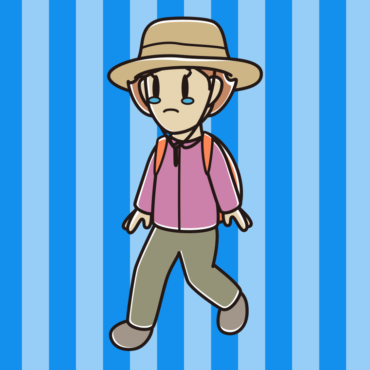 ハイキング中に泣く女性のイラスト【色、背景あり】PNG