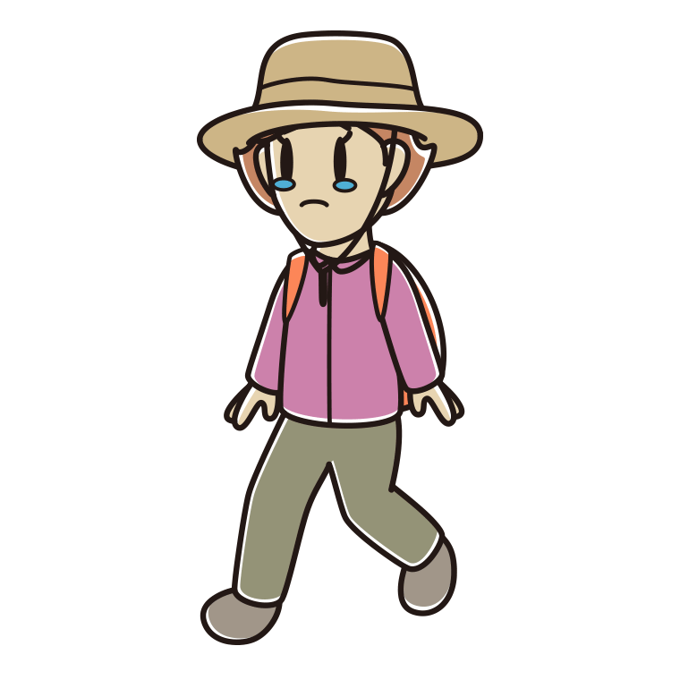 ハイキング中に泣く女性のイラスト【色あり、背景なし】透過PNG