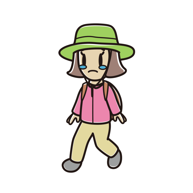 ハイキング中に泣く小学生女子のイラスト【色あり、背景なし】透過PNG
