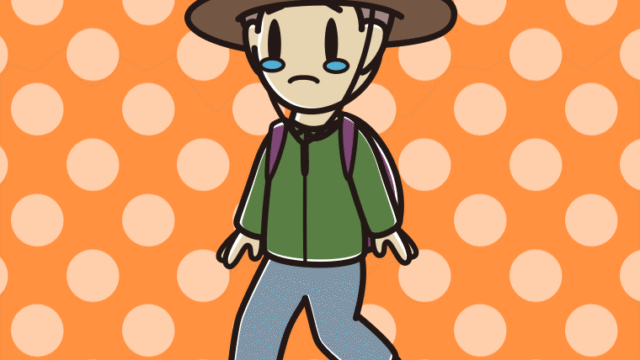 ハイキング中に泣く男子中学生のイラスト【色、背景あり】PNG