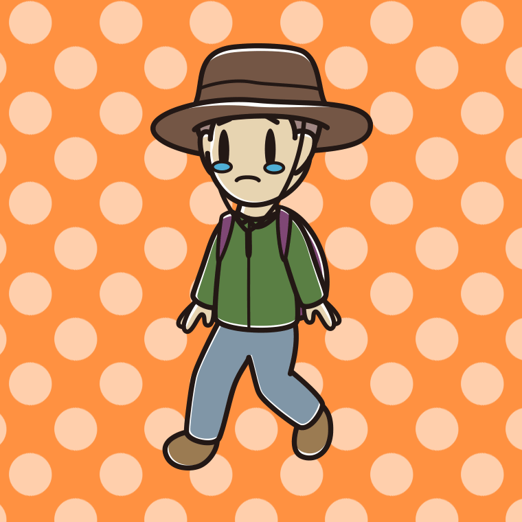 ハイキング中に泣く男子中学生のイラスト【色、背景あり】PNG
