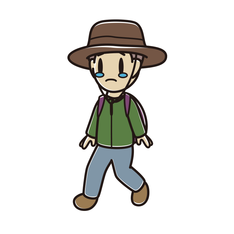 ハイキング中に泣く男子中学生のイラスト【色あり、背景なし】透過PNG